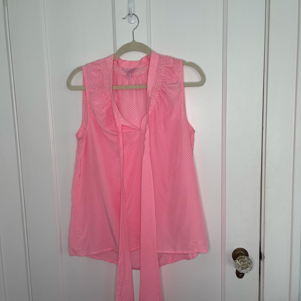 Lilly Pulitzer Pink White Stripe Sleeveless Blouse - Picture 3 of 10